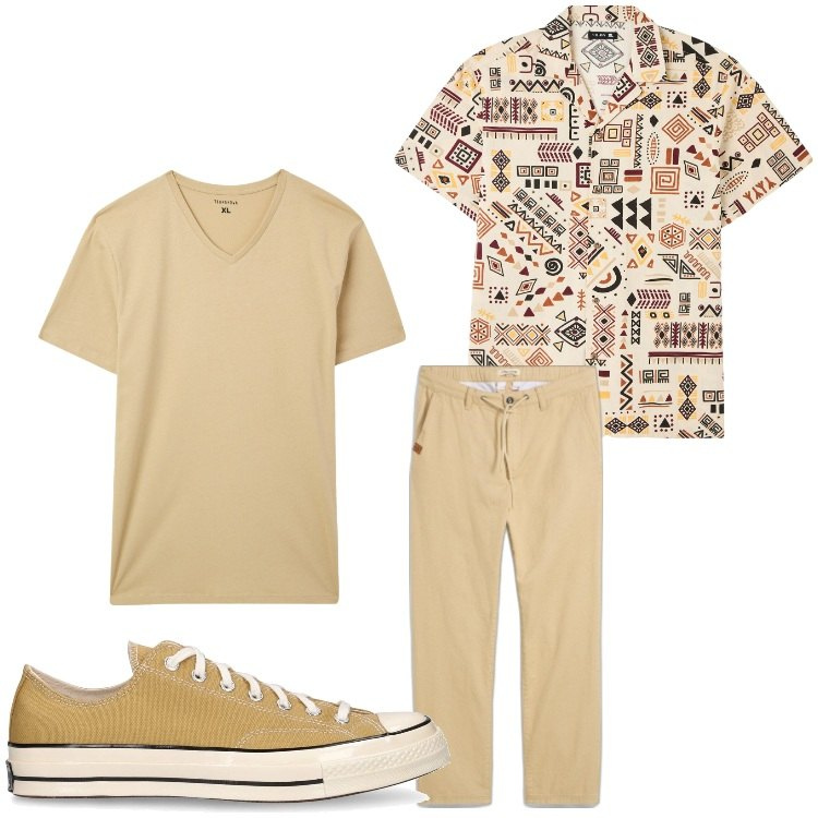 Outfit uomo - Spiritoso. Stile Casual per Tutti i giorni. Abbinamento con pantaloni chino, t-shirt, camicie a manica corta, sneakers.