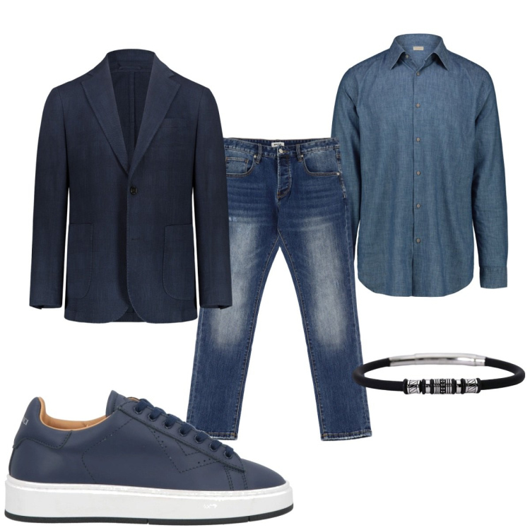 Outfit uomo - Total look #2115707. Stile Casual per Tutti i giorni. Abbinamento con sneakers, braccialetti, jeans dritti, giacche, camicie.