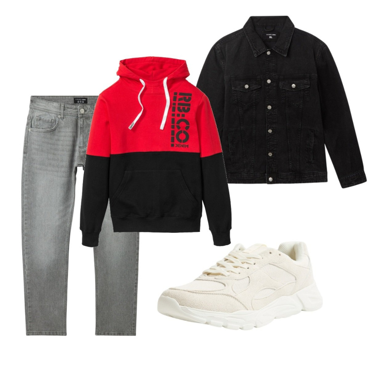 Outfit uomo - Total look #2115720. Stile Casual per Tutti i giorni. Abbinamento con felpe con cappuccio, giacche, jeans, sneakers.