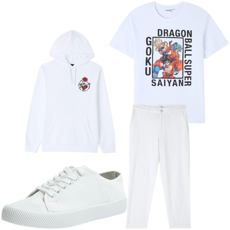 Outfit uomo - Eterno bambino. Stile Casual per Tutti i giorni. Abbinamento con felpe con cappuccio, t-shirt, pantaloni, sneakers.