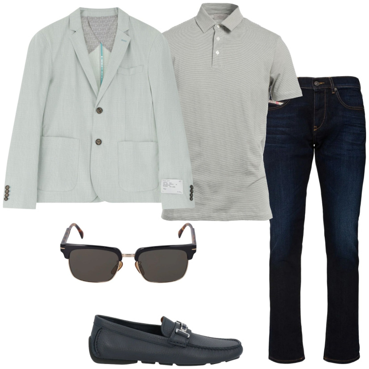 Outfit uomo - Max. Stile Trendy per Tutti i giorni. Abbinamento con polo, scarpe stringate, giacche, occhiali da sole, jeans slim fit.
