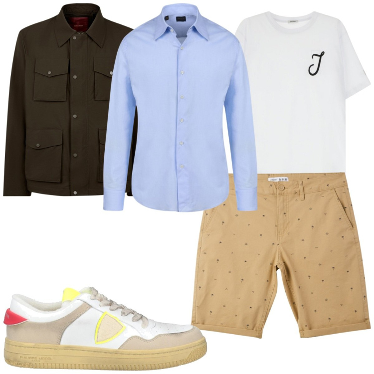Outfit uomo - Total look #2115758. Stile Trendy per Tutti i giorni. Abbinamento con sneakers, pantaloni corti, t-shirt, camicie, giacche.