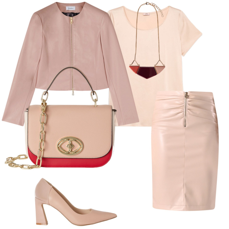 Outfit donna - Dettagli importanti. Stile Chic per Ufficio. Abbinamento con gonne, blazer, borse a tracolla, bluse, décolleté, ciondoli.