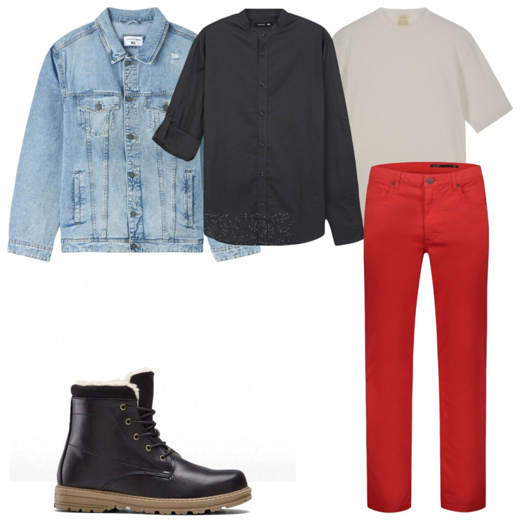 Outfit uomo - Total look #2115769. Stile Trendy per Tutti i giorni. Abbinamento con stivali e stivaletti, giacche, camicie, pantaloni, t-shirt.
