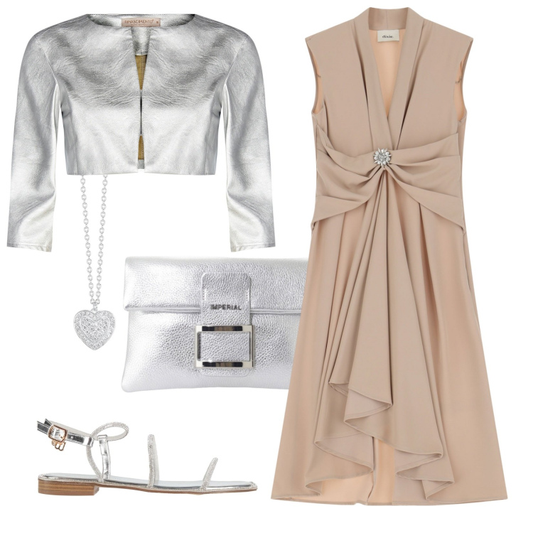 Outfit donna - Cerimonia in scarpa comoda. Stile Romantica per Cerimonia. Abbinamento con sandali, collane, bolero, pochette, vestiti midi/longuette.