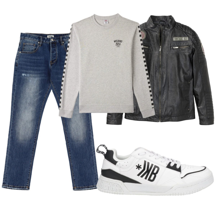 Outfit uomo - Total look #2115784. Stile Casual per Tutti i giorni. Abbinamento con giacche, sneakers, felpe, jeans dritti.