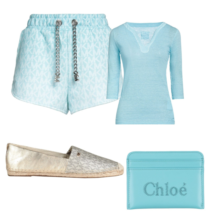Outfit mujer - Sporty chic #1895. Estilo Sporty chic para Mar. Combinación con bermudas, camiseta, espadrillas, monederos.
