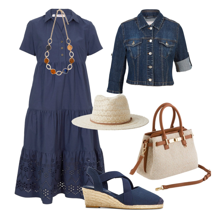 Outfit donna - L’abito sfizioso in città. Stile Boho per Tutti i giorni. Abbinamento con vestiti, sandali col tacco, blazer, cappelli, collane, borse a mano.
