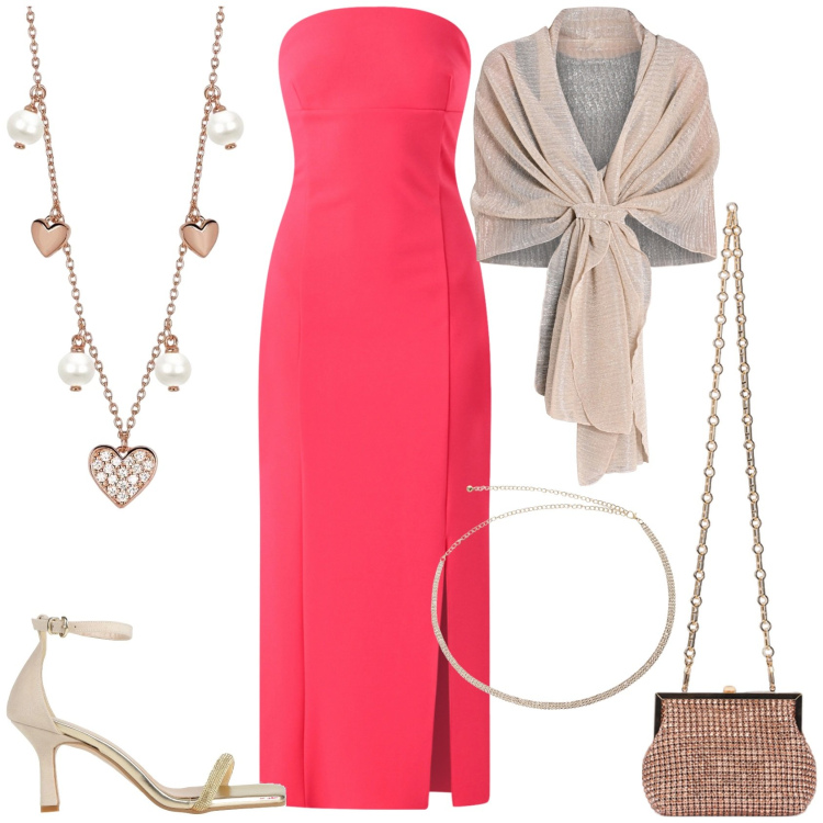 Outfit donna - Una collana Romantica. Stile Chic per Cerimonia. Abbinamento con sandali col tacco, collane, stole, vestiti midi/longuette, cinture, clutch.