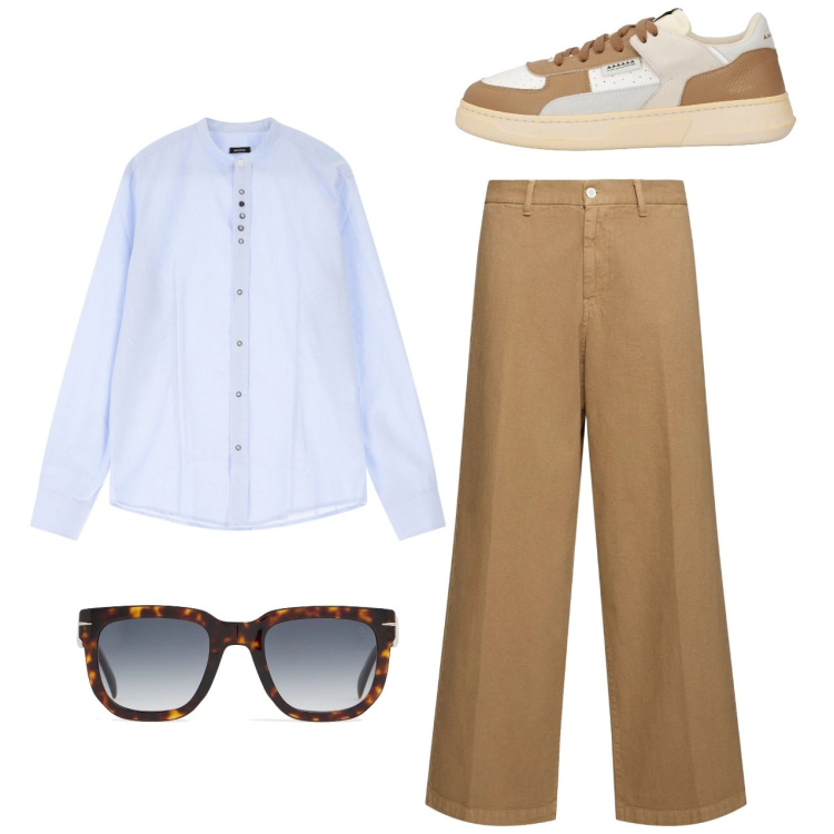 Outfit uomo - Total look. Stile Casual per Tutti i giorni. Abbinamento con sneakers, camicie, occhiali da sole, pantaloni chino.