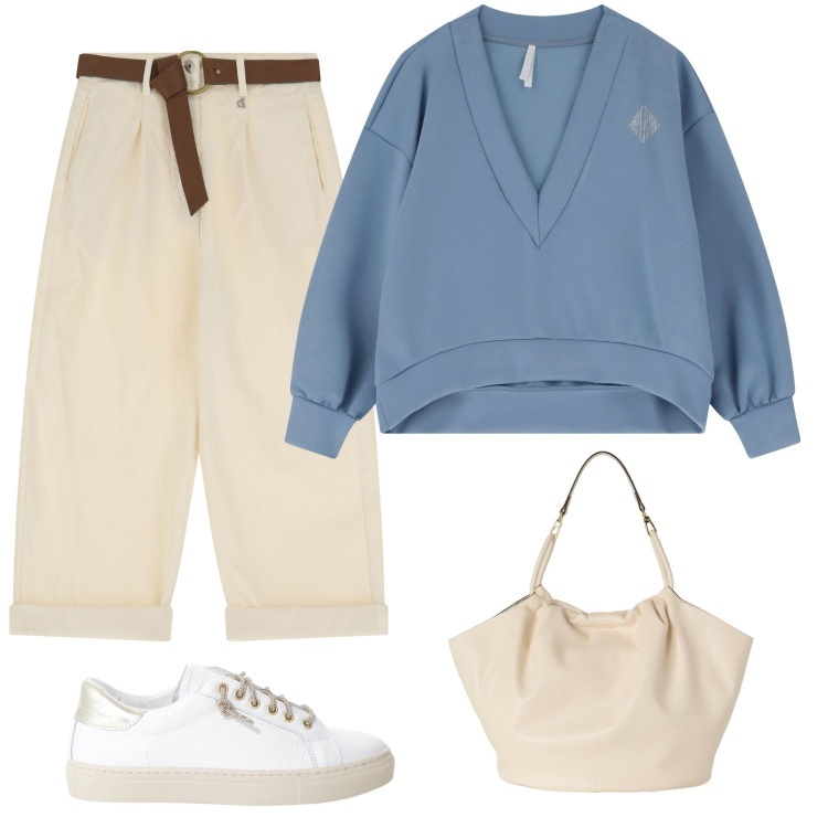 Outfit donna - Total look #2115840. Stile Casual per Tutti i giorni. Abbinamento con maglieria, sneakers, pantaloni, borse a secchiello.