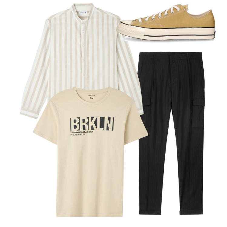 Outfit uomo - Total look. Stile Casual per Tutti i giorni. Abbinamento con camicie, t-shirt, pantaloni cargo, sneakers.