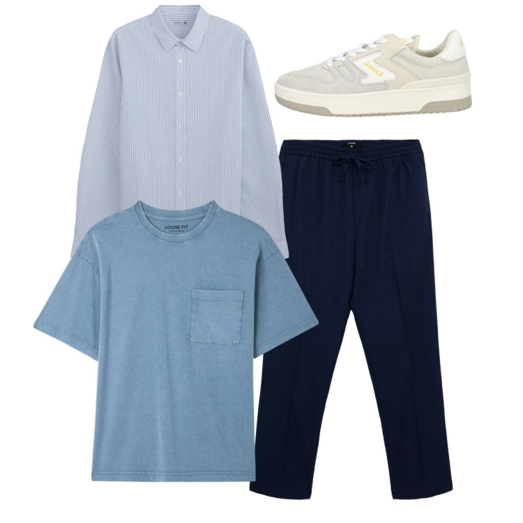 Outfit uomo - Total look. Stile Casual per Tutti i giorni. Abbinamento con sneakers, t-shirt, camicie, pantaloni.