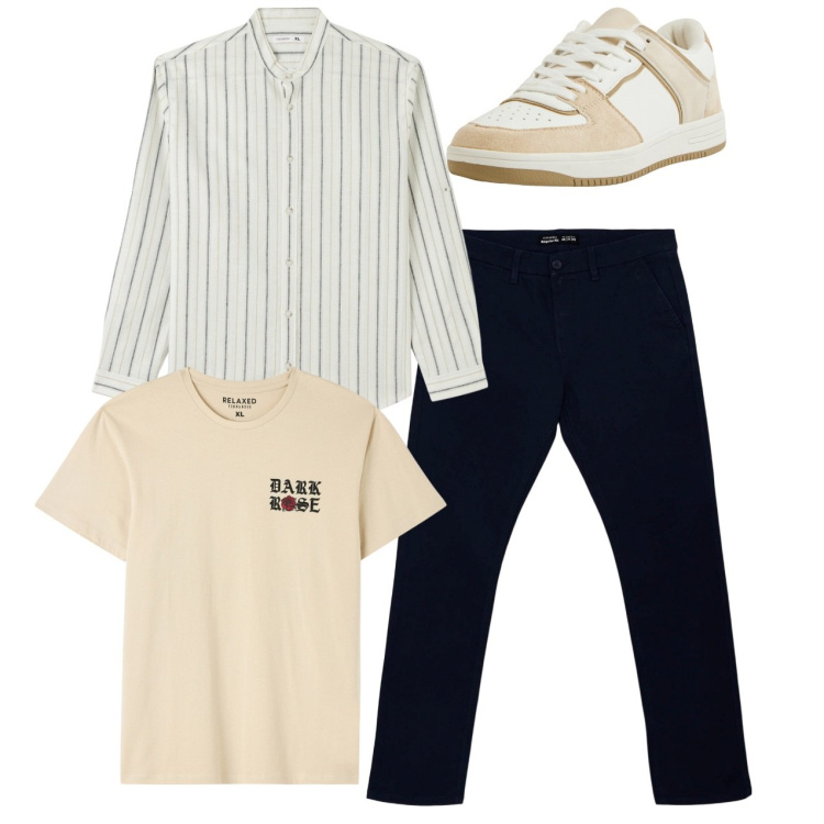 Outfit uomo - Total look. Stile Casual per Tutti i giorni. Abbinamento con t-shirt, pantaloni chino, camicie, sneakers.