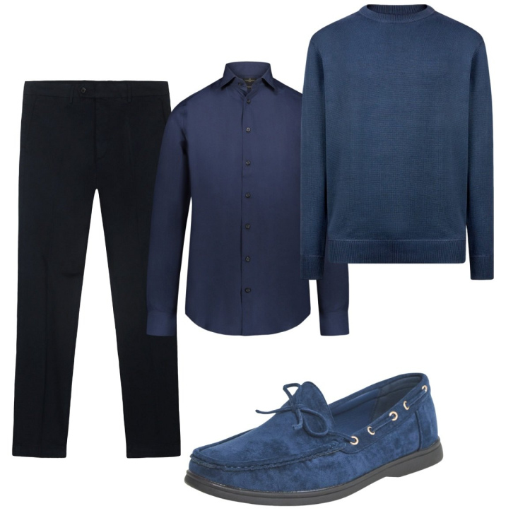 Outfit uomo - Total look #2115882. Stile Trendy per Ufficio. Abbinamento con scarpe stringate, camicie, maglieria, pantaloni chino.