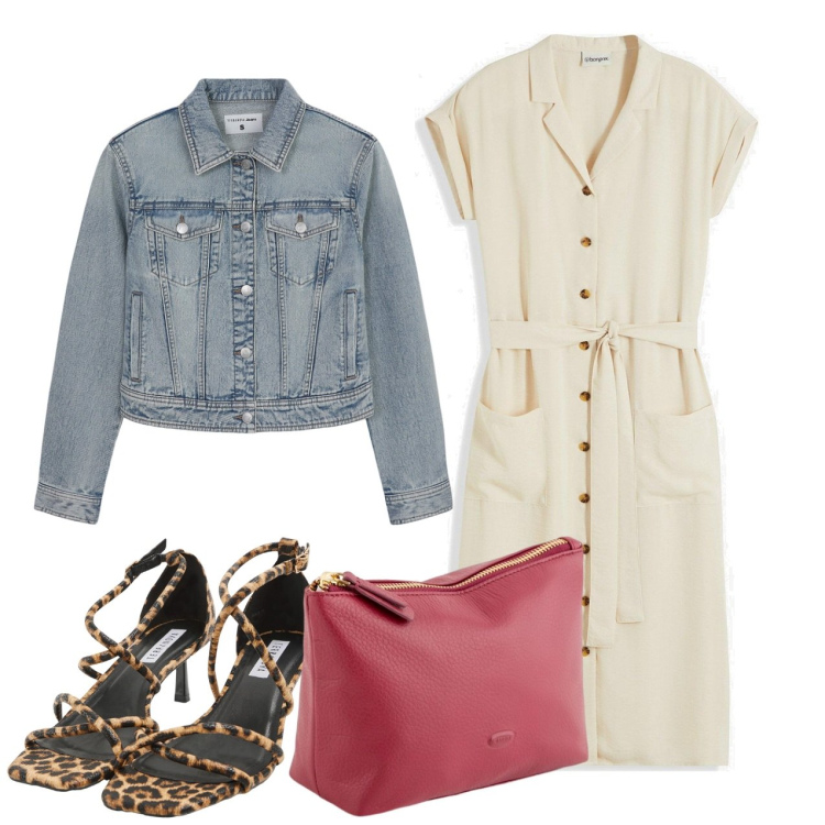 Outfit donna - Sandali maculati. Stile Chic per Tutti i giorni. Abbinamento con vestiti, sandali col tacco, blazer, valigie.