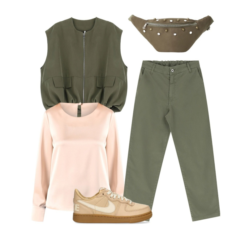 Outfit donna - Raso. Stile Casual chic per Tutti i giorni. Abbinamento con bluse, blazer, pantaloni, marsupi, sneakers.