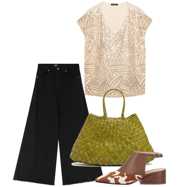 Outfit donna - Chic. Stile Chic per Tutti i giorni. Abbinamento con décolleté, jeans, t-shirt, borse a spalla.