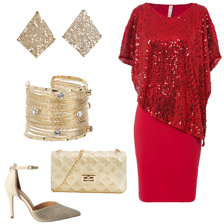 Outfit donna - Total look #2115950. Stile Glamour per Cerimonia. Abbinamento con vestiti, décolleté, borse a tracolla, orecchini, braccialetti.