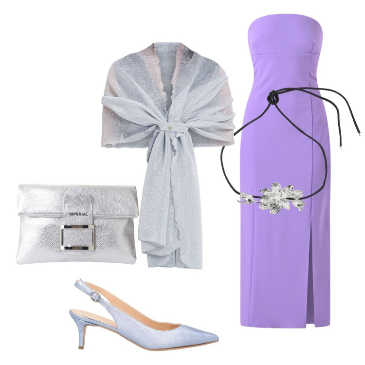 Outfit donna - Il girocollo con i fiori. Stile Glamour per Cerimonia. Abbinamento con décolleté, stole, vestiti midi/longuette, pochette, collane.
