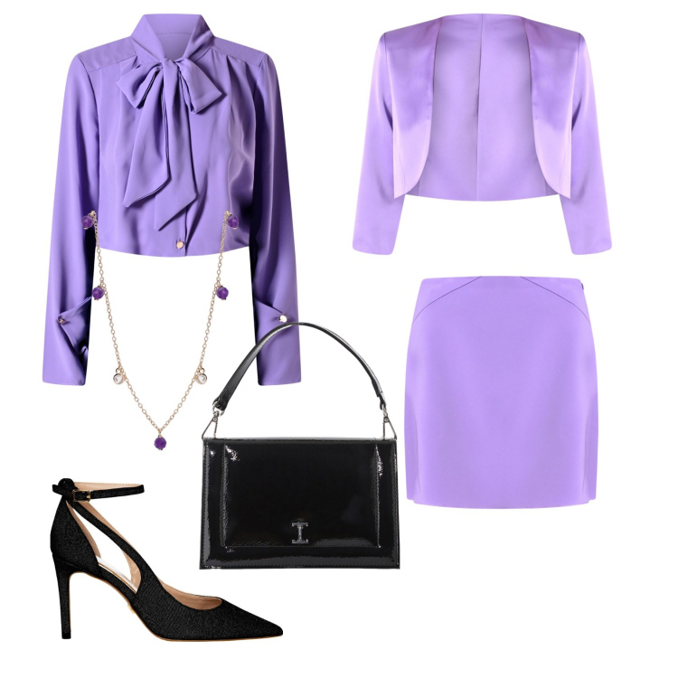 Outfit donna - Glicine. Stile Bon Ton per Cerimonia. Abbinamento con collane, minigonne, décolleté, bolero, bluse, borse a tracolla.