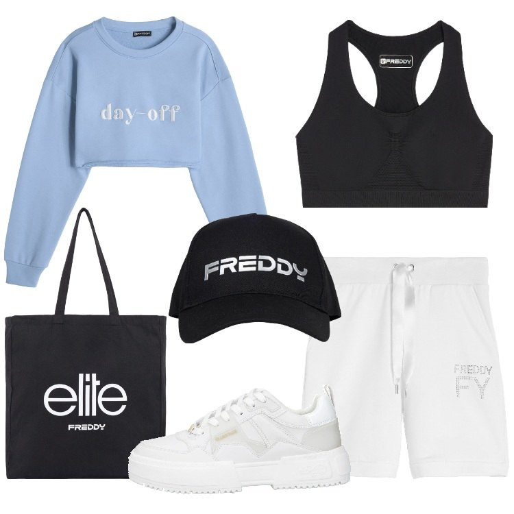 Outfit donna - In palestra a maggio. Stile Casual per Sport. Abbinamento con sneakers, felpe, cappelli, shopping bag, pantaloni corti, reggiseni.