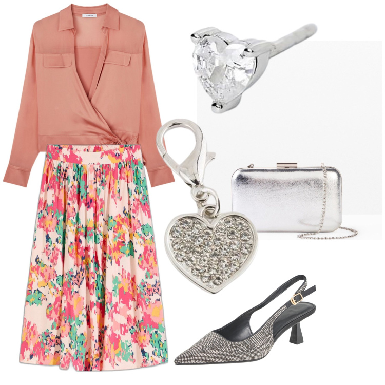 Outfit donna - Ad una cresima. Stile Bon Ton per Cerimonia. Abbinamento con gonne longuette, pochette, décolleté, orecchini, camicie, portachiavi.