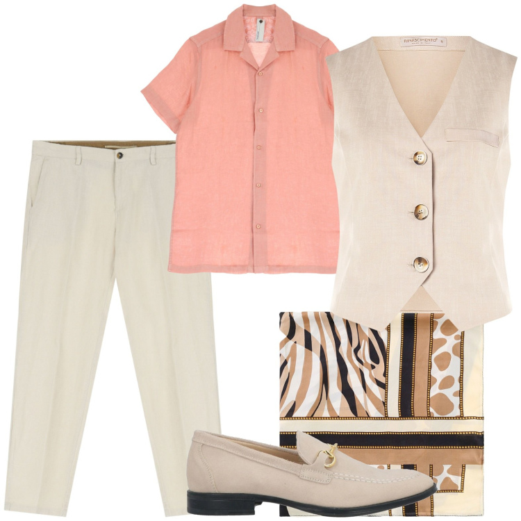 Outfit uomo - Total look #2116012. Stile Casual per Ufficio. Abbinamento con scarpe stringate, gilet, camicie a manica corta, sciarpe e foulard, pantaloni chino.