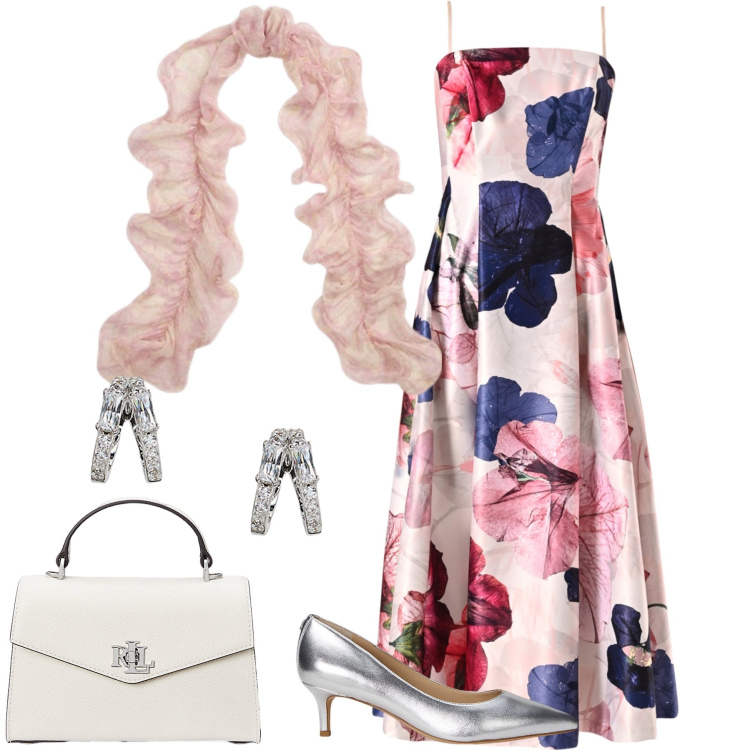Outfit donna - Vezzosa sciarpina. Stile Romantica per Cerimonia. Abbinamento con vestiti midi/longuette, orecchini, décolleté, borse a mano, foulard.