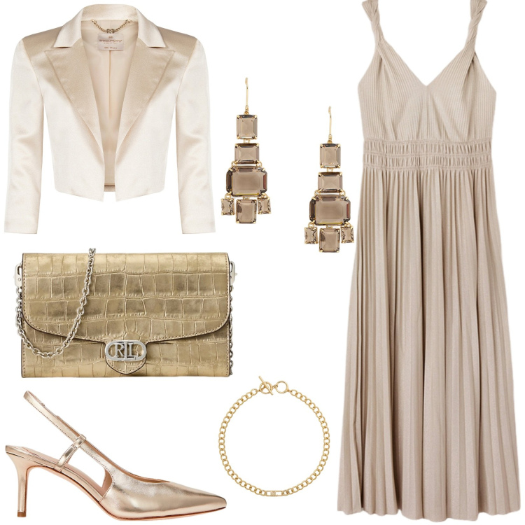 Outfit donna - Bantoa - Cerimonia con stile. Stile Chic per Cerimonia. Abbinamento con bolero, collane, borse a tracolla, décolleté, orecchini, vestiti lunghi.