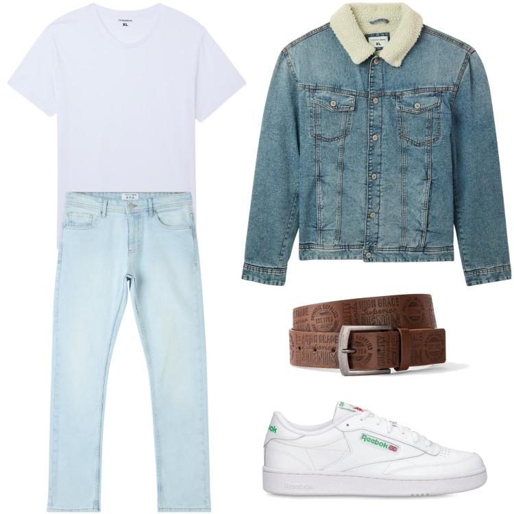 Outfit uomo - Nostalgia anni \'80. Stile Casual per Tutti i giorni. Abbinamento con cinture, jeans dritti, t-shirt, giacche, sneakers.