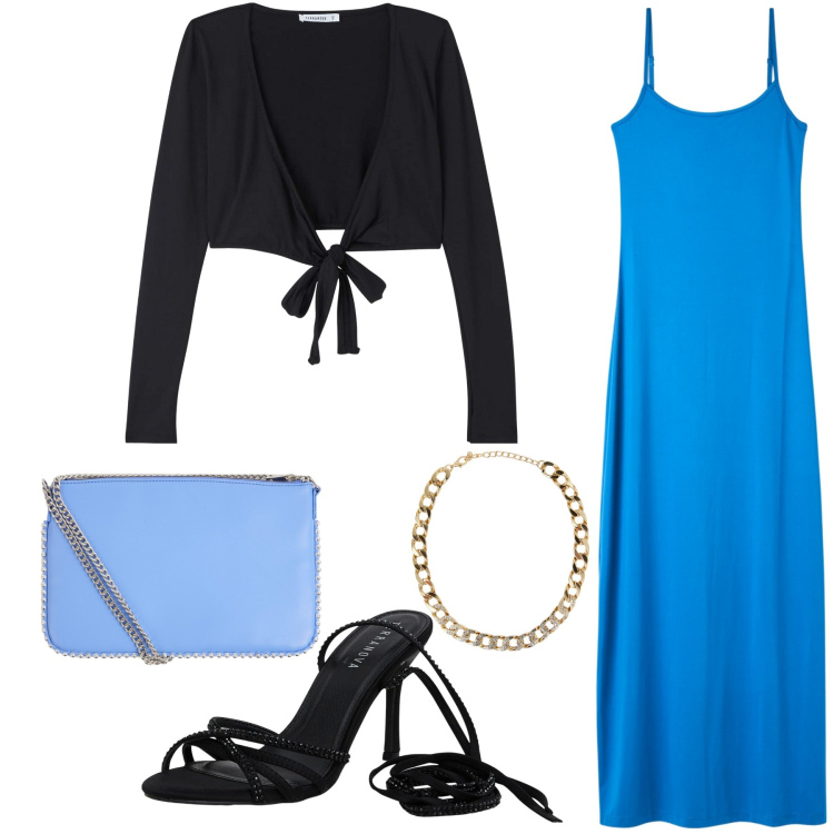 Outfit donna - Occasione speciale low cost. Stile Chic per Cerimonia. Abbinamento con collane, borse a tracolla, blazer, vestiti lunghi, sandali alla schiava.