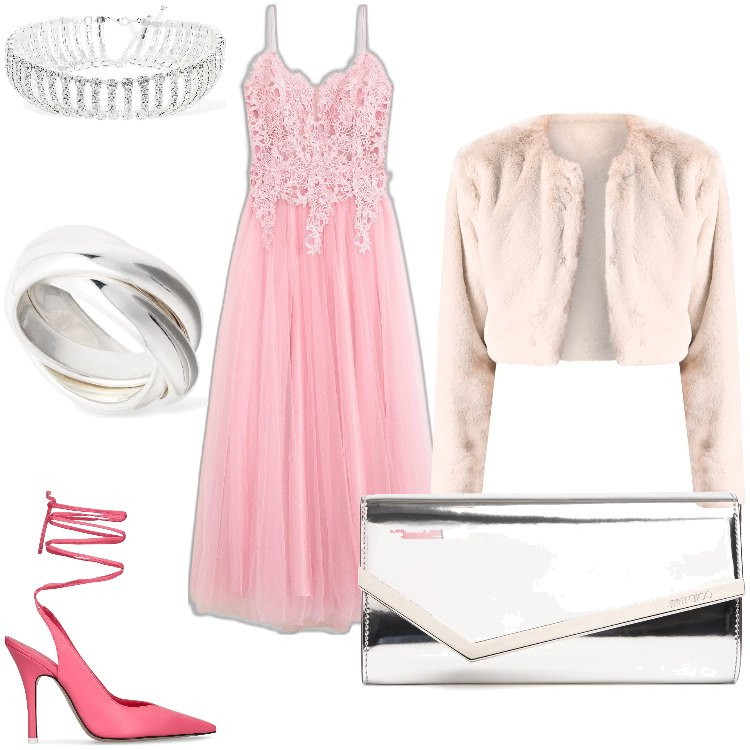Outfit donna - Gioielli che passione. Stile Chic per Serata fuori. Abbinamento con vestiti lunghi, bolero, collane, anelli, pochette, décolleté.