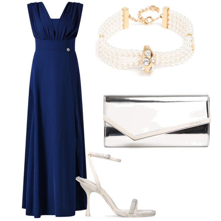 Outfit donna - Una collana per la cerimonia. Stile Chic per Cerimonia. Abbinamento con vestiti lunghi, pochette, collane, sandali in pelle.