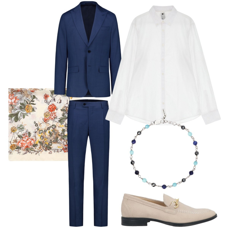 Outfit uomo - Il completo blu. Stile Business/Elegante per Cerimonia. Abbinamento con scarpe stringate, braccialetti, camicie, sciarpe e foulard, abiti.