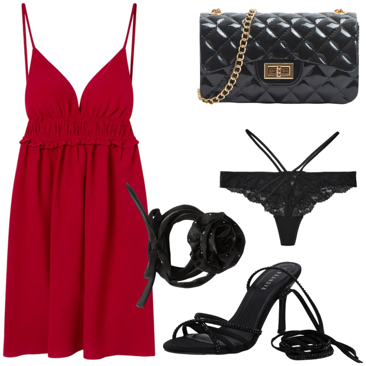 Outfit donna - Total look #2116218. Stile Sexy per Serata fuori. look ideale per Petite. Abbinamento con borse a tracolla, collane, vestiti corti, perizomi, sandali alla schiava.