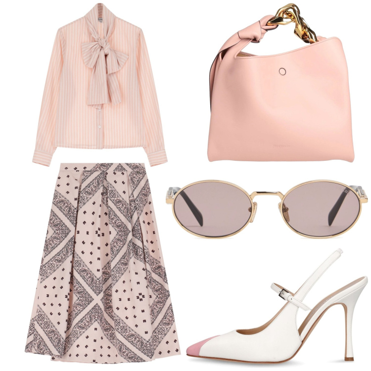 Outfit donna - Total look #2116224. Stile Bon Ton per Ufficio. Abbinamento con borse a mano, camicie, gonne longuette, décolleté, occhiali da sole.