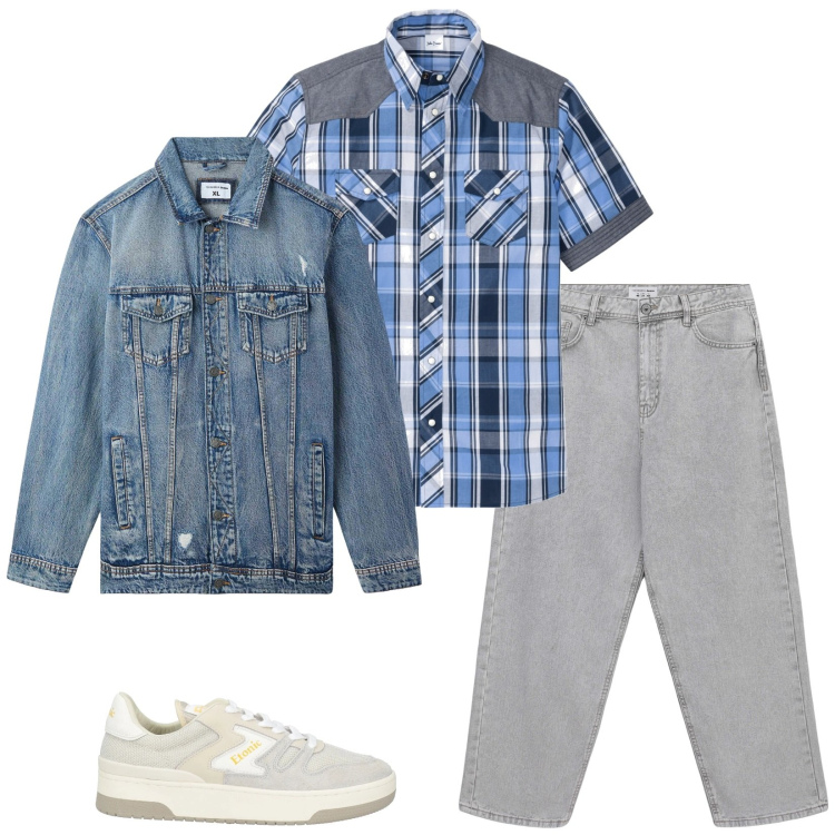 Outfit uomo - Total look #2116228. Stile Casual per Tutti i giorni. Abbinamento con camicie a manica corta, sneakers, giacche, jeans.