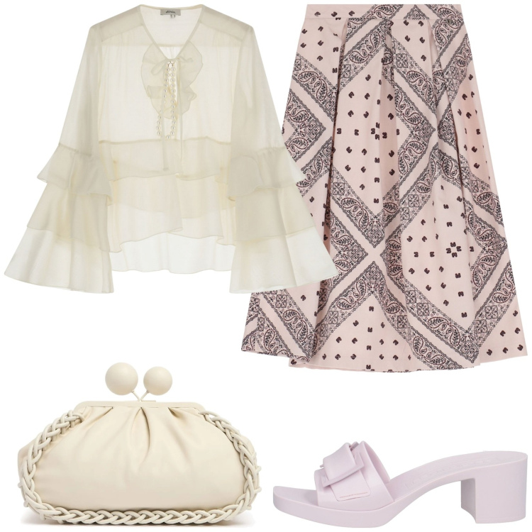Outfit donna - Happy birthday. Stile Glamour per Cerimonia. Abbinamento con sandali col tacco, gonne longuette, camicie, pochette.