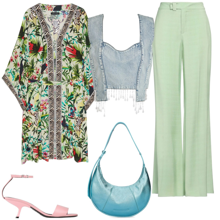 Outfit donna - Etnico. Stile Etnico per Cerimonia. Abbinamento con top, pantaloni, sandali in pelle, caftani, borse a spalla.