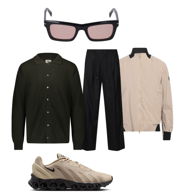 Outfit uomo - Total look #2116273. Stile Trendy per Tutti i giorni. Abbinamento con giacche, polo, occhiali da sole, pantaloni, sneakers.