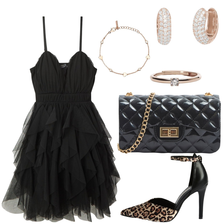 Outfit donna - Let\'s go party... Stile Sexy per Serata fuori. Abbinamento con vestiti corti, décolleté, borse a tracolla, orecchini, anelli, braccialetti.