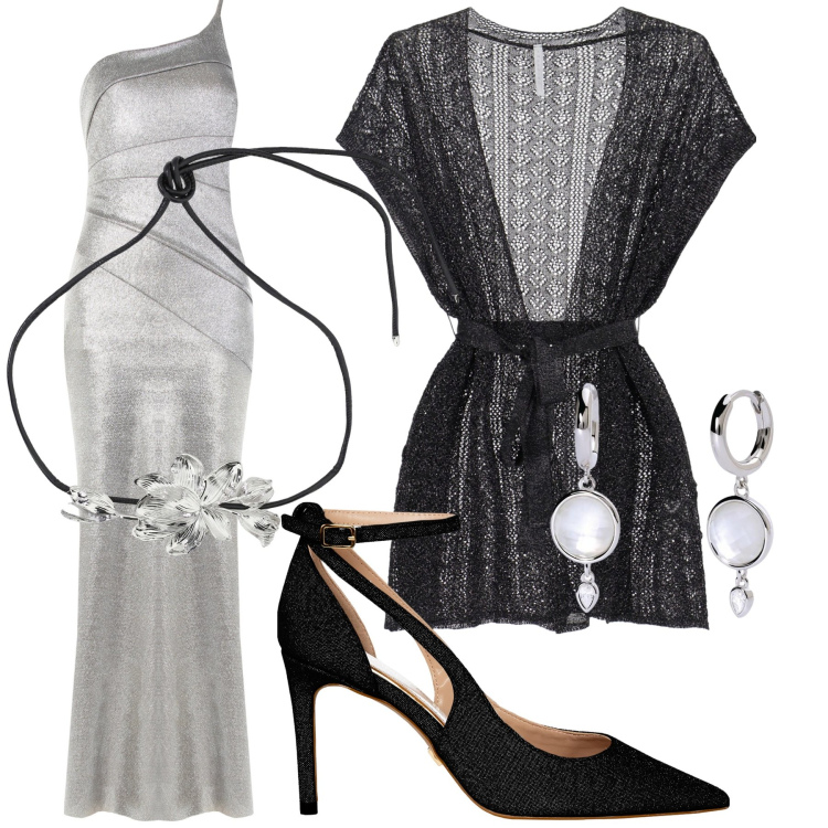 Outfit donna - Total look #2116298. Stile Chic per Cerimonia. Abbinamento con cappotti, collane, orecchini, vestiti lunghi, décolleté.