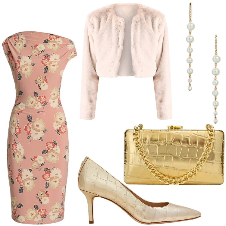 Outfit donna - Total look #2116320. Stile Chic per Cerimonia. Abbinamento con bolero, clutch, orecchini, décolleté, vestiti a tubino.