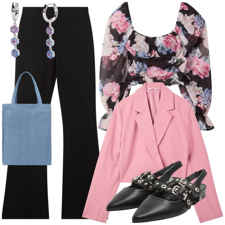 Outfit donna - Total look #2116335. Stile Romantica per Cerimonia. Abbinamento con bluse, blazer, borse tote, pantaloni, sabot, orecchini.