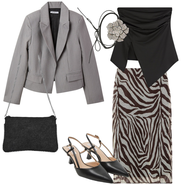 Outfit donna - Total look #2116337. Stile Romantica per Serata fuori. look ideale per Tall. Abbinamento con gonne lunghe, top, sabot, blazer, collane, borse a tracolla.
