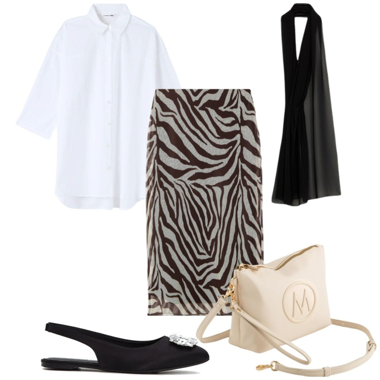 Outfit donna - Total look #2116340. Stile Trendy per Tutti i giorni. Abbinamento con ballerine, camicie, gonne lunghe, stole, valigie.
