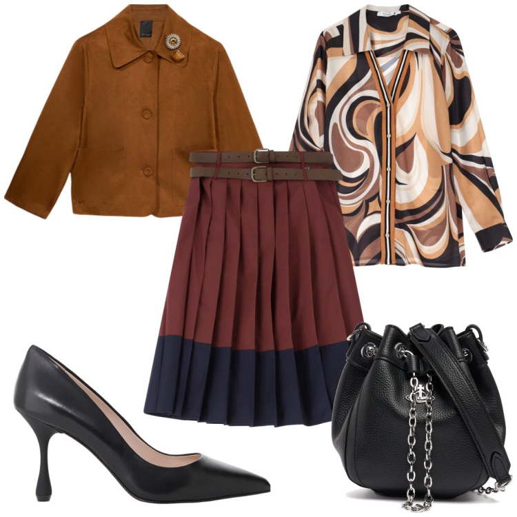 Outfit donna - Total look #2116357. Stile Trendy per Tutti i giorni. Abbinamento con camicie, décolleté, gonne, blazer, borse a mano.