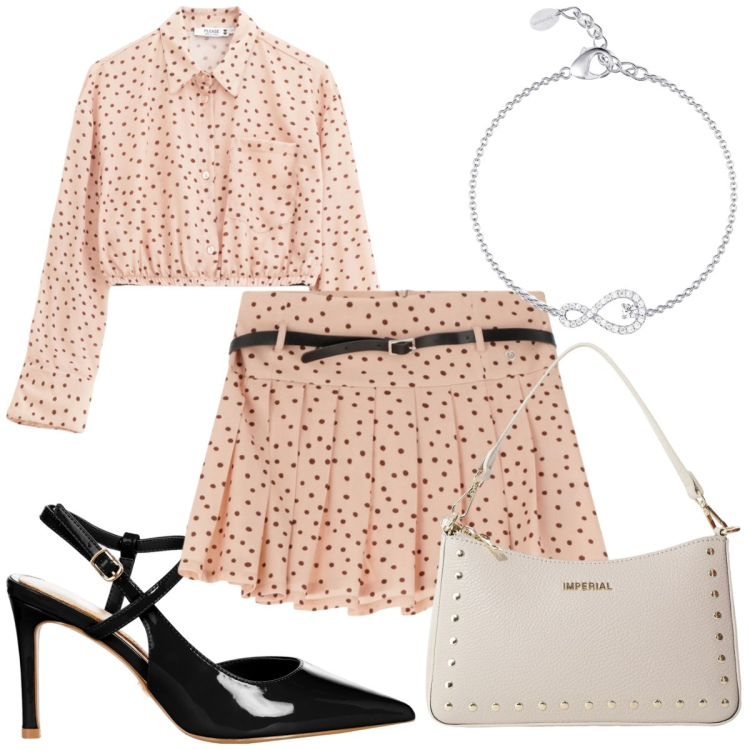 Outfit donna - Total look #2116359. Stile Trendy per Tutti i giorni. Abbinamento con braccialetti, décolleté, minigonne, camicie, borse a spalla.
