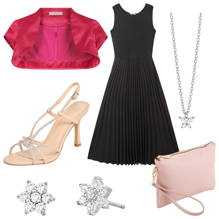 Outfit donna - Cerimonia. Stile Bon Ton per Cerimonia. Abbinamento con sandali col tacco, vestiti lunghi, orecchini, collane, bolero, pochette.
